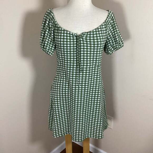 Madewell Dresses & Skirts - Madewell Green Gingham Puff Sleeve Mini Dress Size S